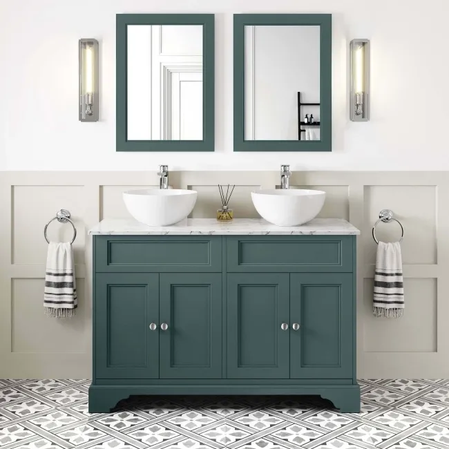 Lucia Midnight Green Double Vanity with Marble Top & Round Counter Top Basin 1200mm