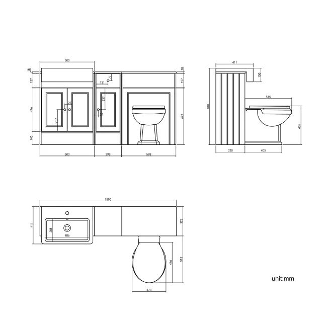 Monaco Dove Grey Combination Vanity Basin and Hudson Toilet with Wooden Seat 1500mm - Brushed Brass Accents