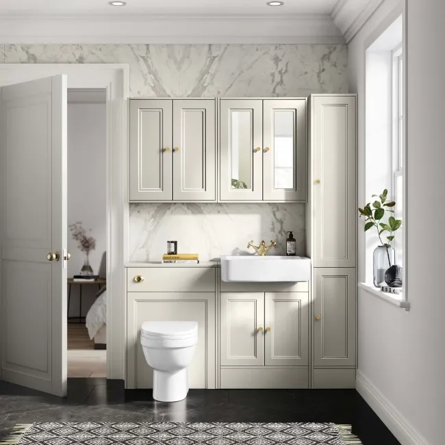 Monaco Chalk White Combination Vanity Basin and Seattle Toilet 1200mm - Brushed Brass Accents