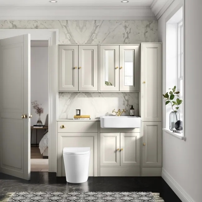 Monaco Chalk White Combination Vanity Basin and Boston Toilet 1200mm - Brushed Brass Accents