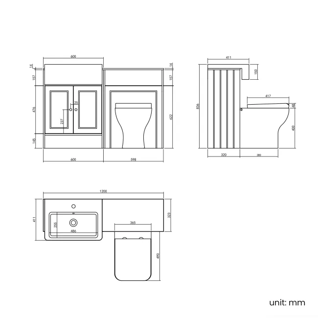 Monaco Graphite Grey Combination Vanity Basin with Marble Top & Atlanta Toilet 1200mm - Brushed Brass Accents