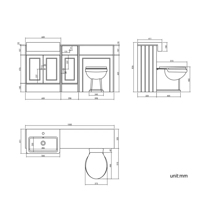 Monaco Graphite Grey Combination Vanity Basin with Marble Top and Hudson Toilet with Wooden Seat 1500mm - Brushed Brass Accents