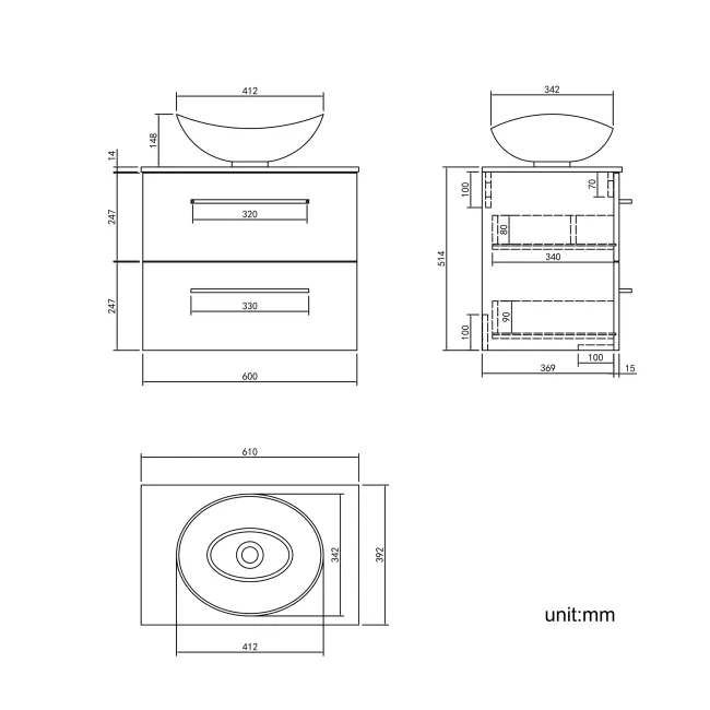 Elba Gloss White Wall Hung Drawer Vanity with Marble Top & Oval Counter Top Basin 600mm - Brushed Brass Accents