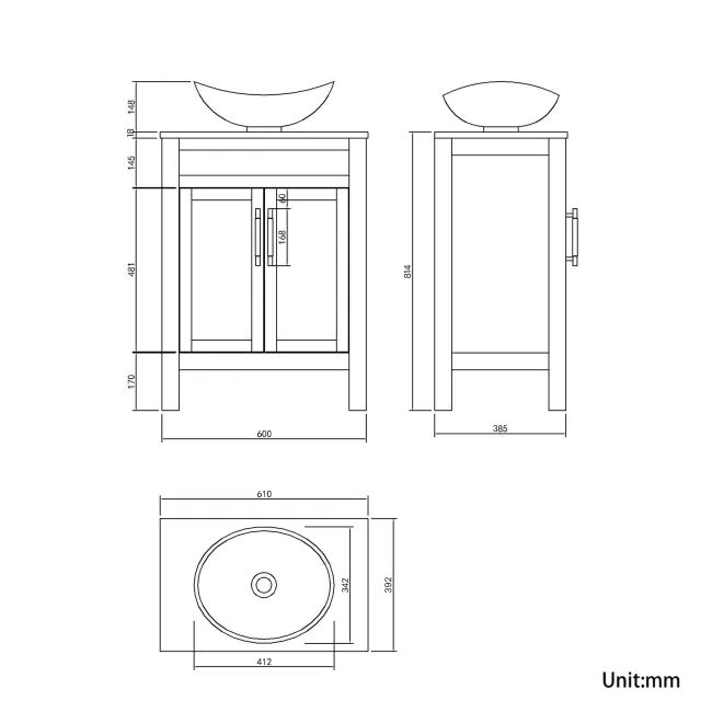 Bermuda Dove Grey Vanity with Oval Counter Top Basin 600mm - Brass Knurled Handles