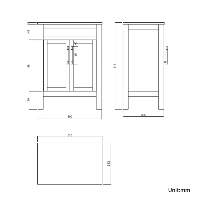 Bermuda Dove Grey Vanity with Curved Counter Top Basin 600mm - Brass Knurled Handles