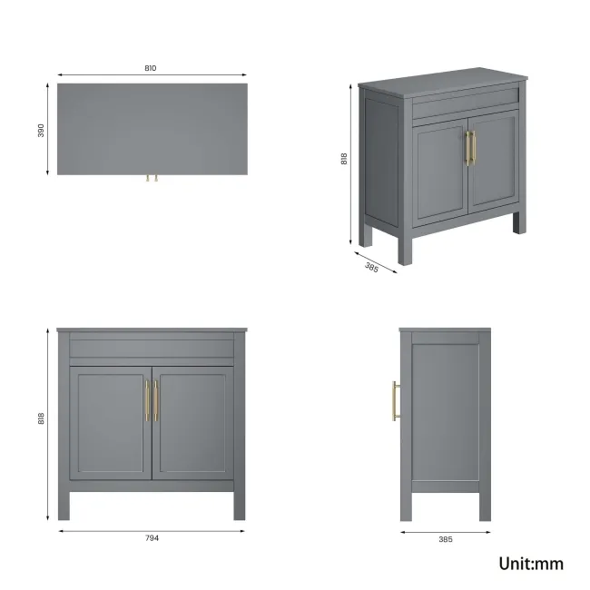 Bermuda Dove Grey Cabinet 800mm Excludes Counter Top Basin - Brass Knurled Handles
