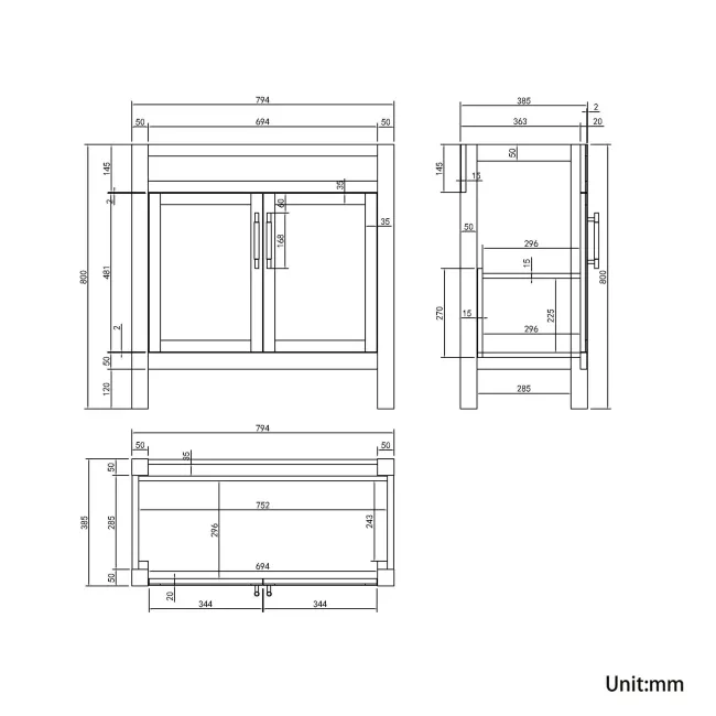 Bermuda Dove Grey Vanity with Round Counter Top Basin 800mm - Brass Knurled Handles