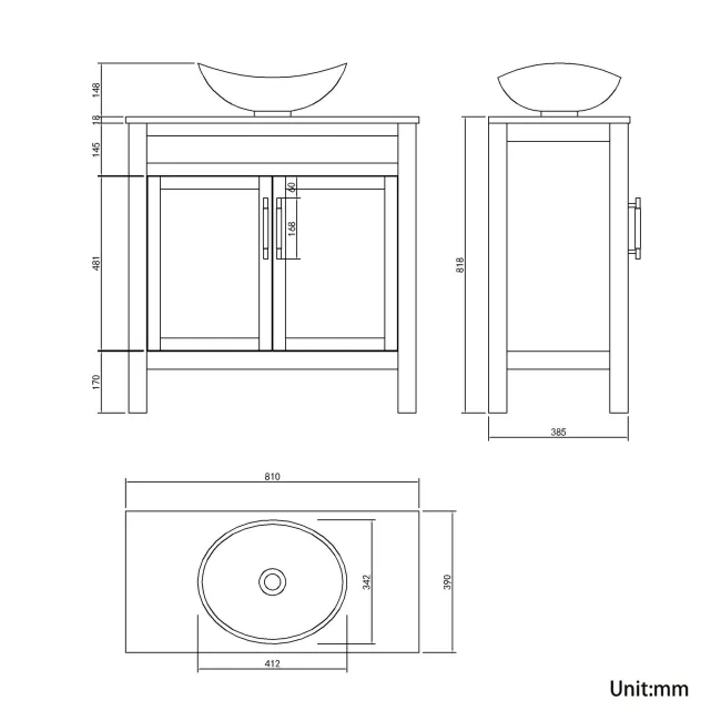 Bermuda Dove Grey Vanity with Oval Counter Top Basin 800mm - Brass Knurled Handles