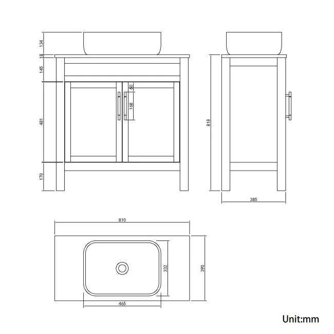 Bermuda Dove Grey Vanity with Curved Counter Top Basin 800mm - Brass Knurled Handles