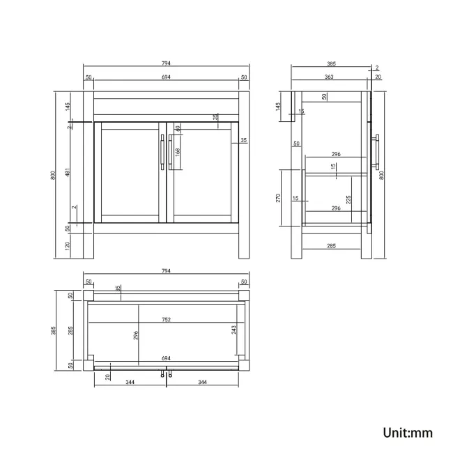 Bermuda Dove Grey Cabinet with Marble Top 800mm Excludes Counter Top Basin - Brass Knurled Handles