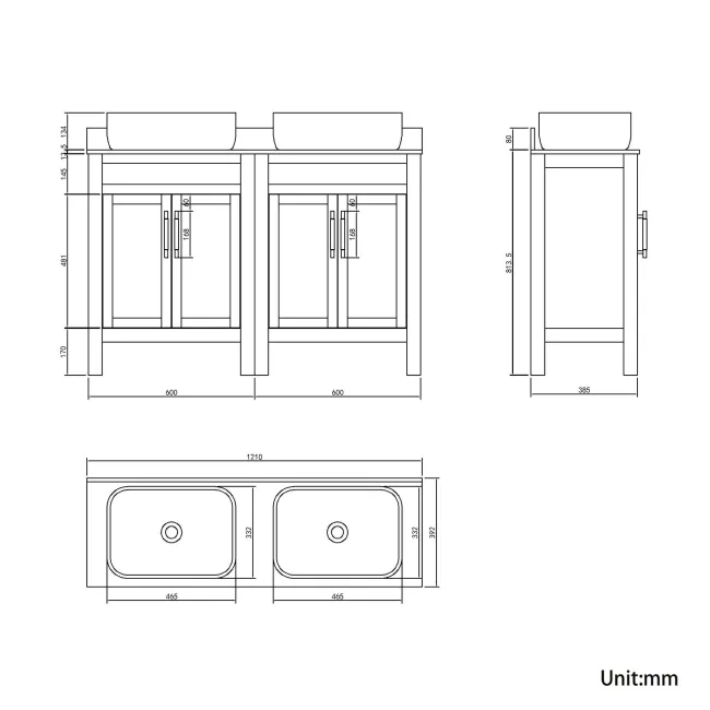 Bermuda Dove Grey Vanity with Marble Top & Curved Counter Top Basin 1200mm - Brass Knurled Handles
