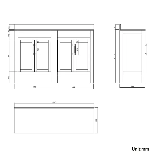 Bermuda Dove Grey Vanity with Marble Top & Curved Counter Top Basin 1200mm - Brass Knurled Handles