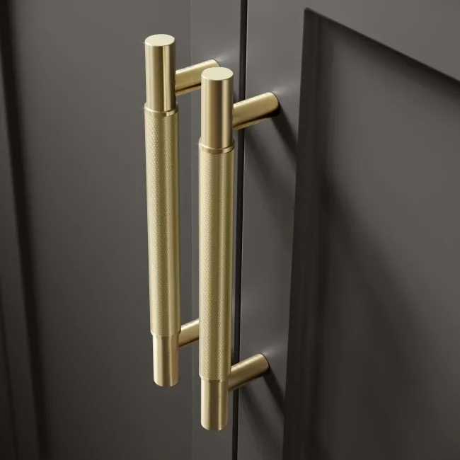 Bermuda Graphite Grey Basin Vanity 600mm - Brass Knurled Handles