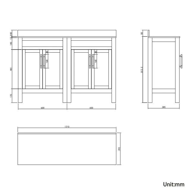 Bermuda Midnight Green Cabinet with Marble Top 1200mm Excludes Counter Top Basins - Brass Knurled Handles