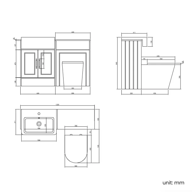 Monaco Dove Grey Combination Vanity Basin and Boston Toilet 1200mm - Brass Knurled Handles