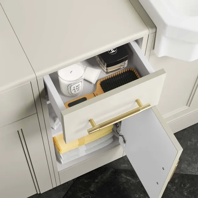 Monaco Chalk White Side Cabinet Unit 300mm - Brass Knurled Handles