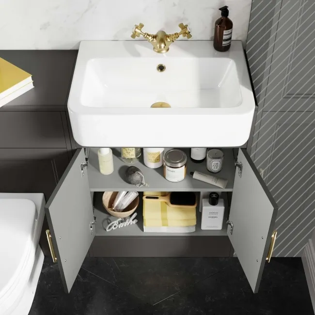 Monaco Graphite Grey Combination Vanity Basin and Seattle Toilet 1200mm - Brass Knurled Handles