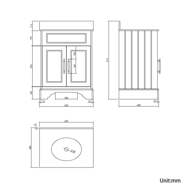 Lucia Chalk White Vanity with Marble Top & Undermount Basin 630mm - Brass Knurled Handles