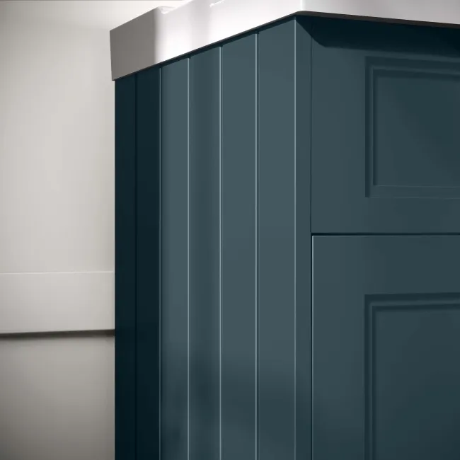 Lucia Inky Blue Basin Vanity 830mm - Brass Knurled Handles