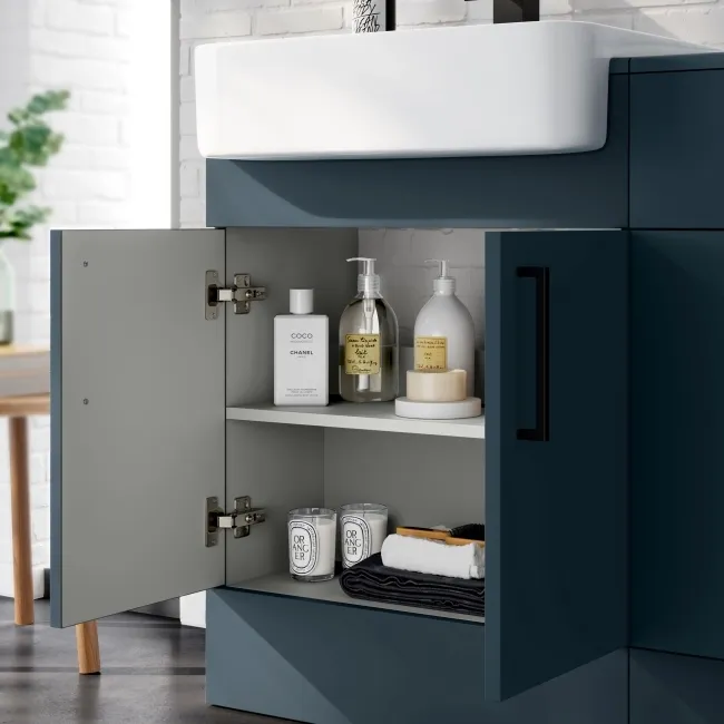 Harper Navy Blue Basin Vanity and Back To Wall Toilet Unit 1200mm (Excludes Toilet) - Black Accents