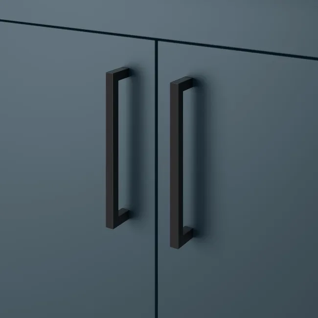 Harper Navy Blue Basin Vanity with Marble Top & Back To Wall Unit 1200mm (Excludes Toilet) - Black Accents