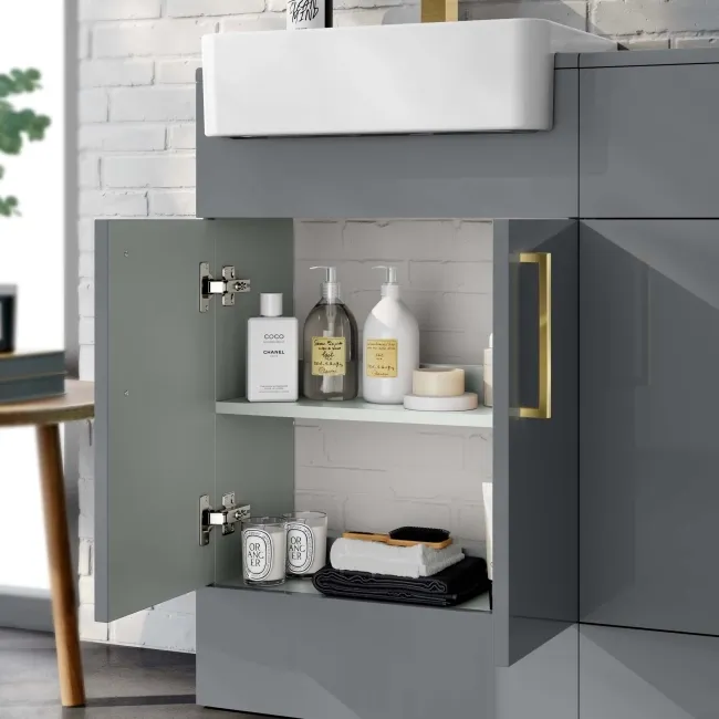Harper Stone Grey Basin Vanity and Back To Wall Toilet Unit 1000mm (Excludes Toilet) - Brushed Brass Accents