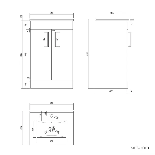 Mersey Gloss White Basin Vanity 500mm
