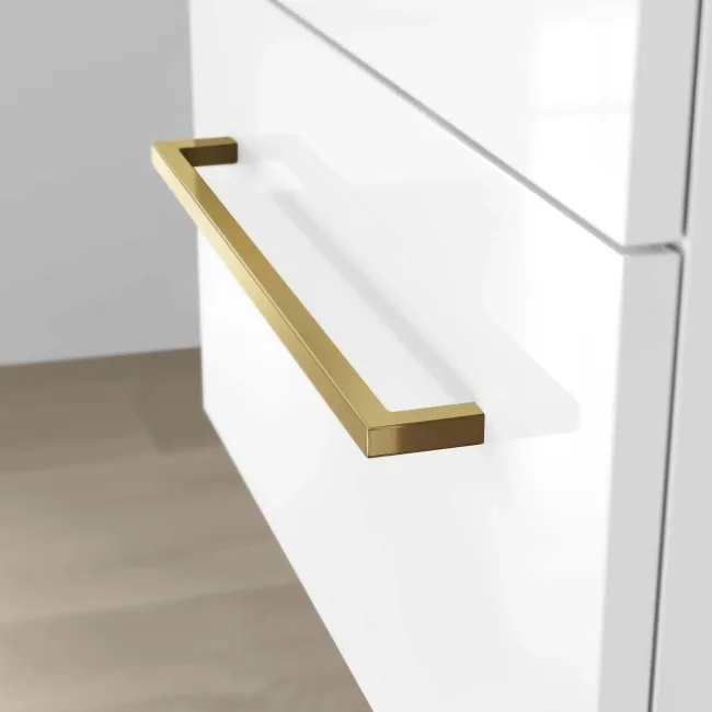 Elba Gloss White Wall Hung Drawer Vanity with Marble Top & Cody Basin 600mm - Brushed Brass Accents