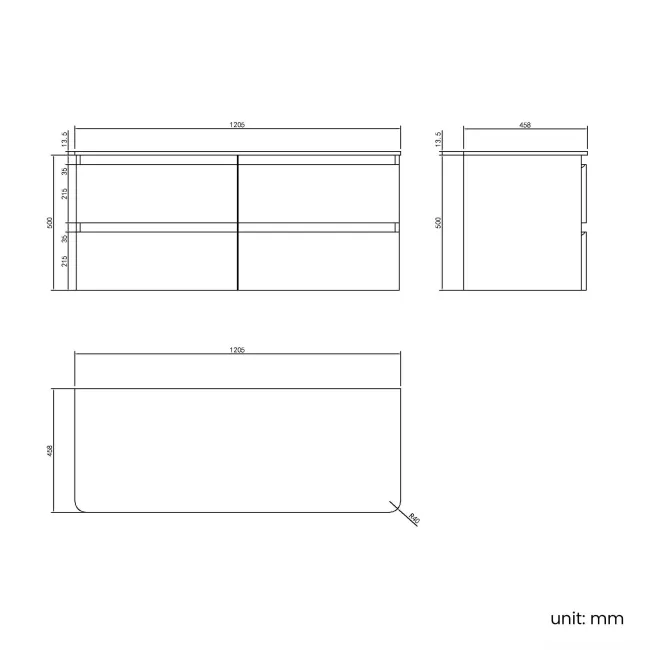 Corsica Tungsten Grey Wall Hung Drawer Vanity with Marble Top 1200mm - Excludes Counter Top Basin