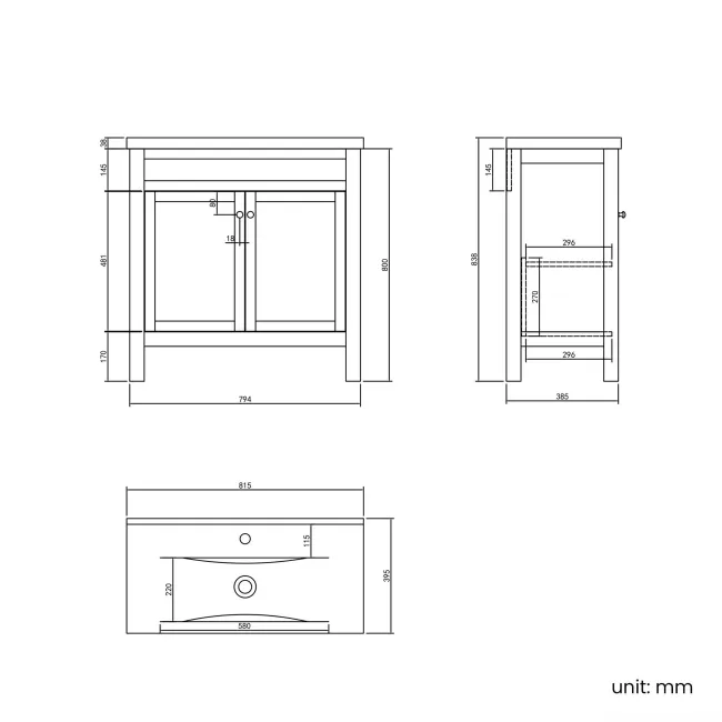 Bermuda Midnight Green Basin Vanity 800mm