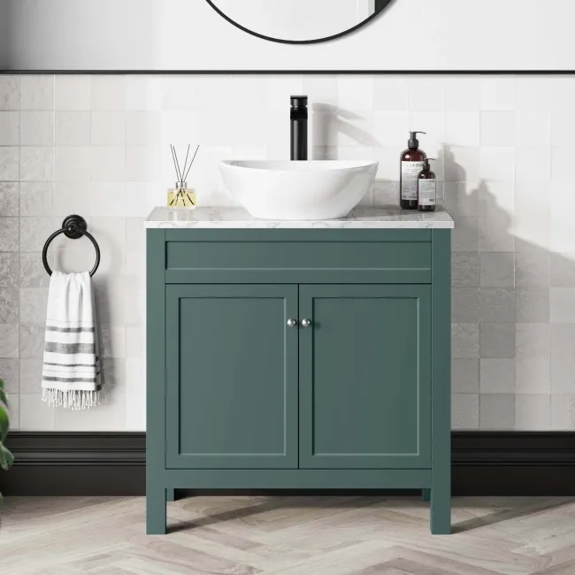 Bermuda Midnight Green Vanity with Marble Top & Oval Counter Top Basin 800mm