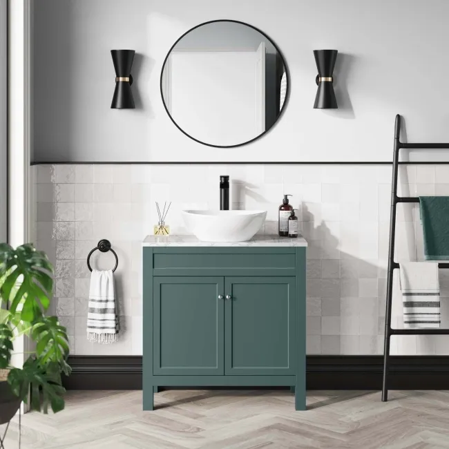 Bermuda Midnight Green Vanity with Marble Top & Oval Counter Top Basin 800mm