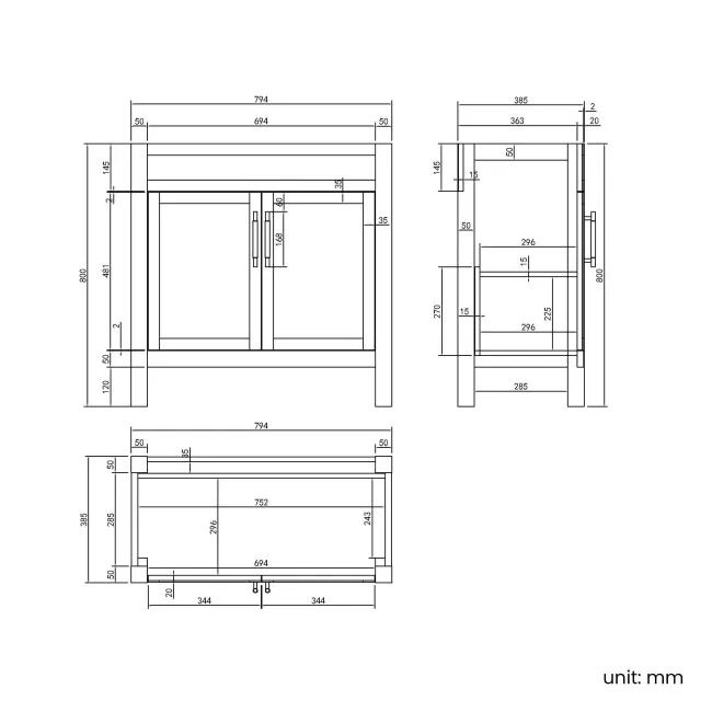 Bermuda Midnight Green Cabinet with Marble Top 800mm (Excludes Counter Top Basin) - Brass Knurled Handles