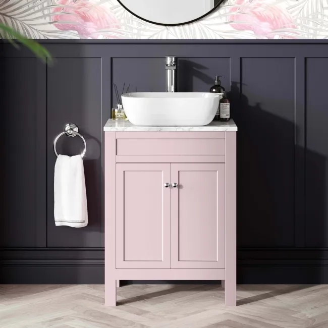 Bermuda Cashmere Pink Vanity with Marble Top & Curved Counter Top Basin 600mm