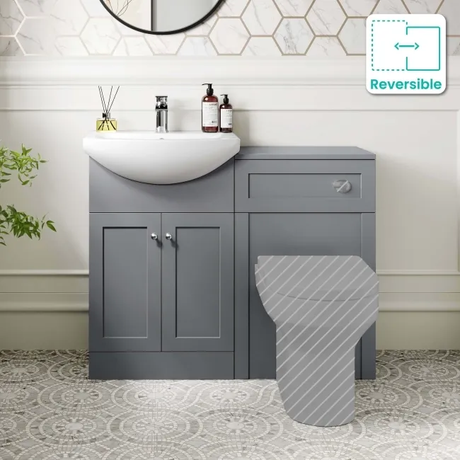 Capri Fog Grey Basin Vanity and Back To Wall Unit 1050mm (Excludes Toilet) - Chrome Handles