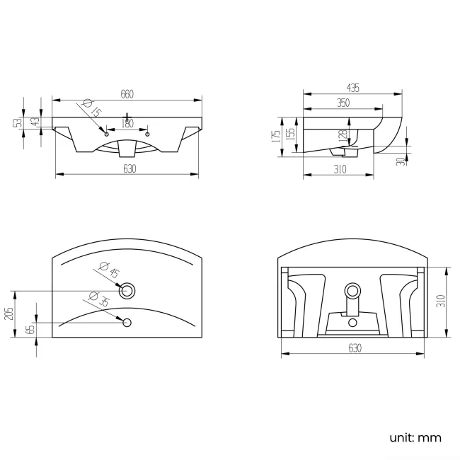 Capri Slate Grey Vanity with Semi Recessed Basin 650mm - Chrome Handles