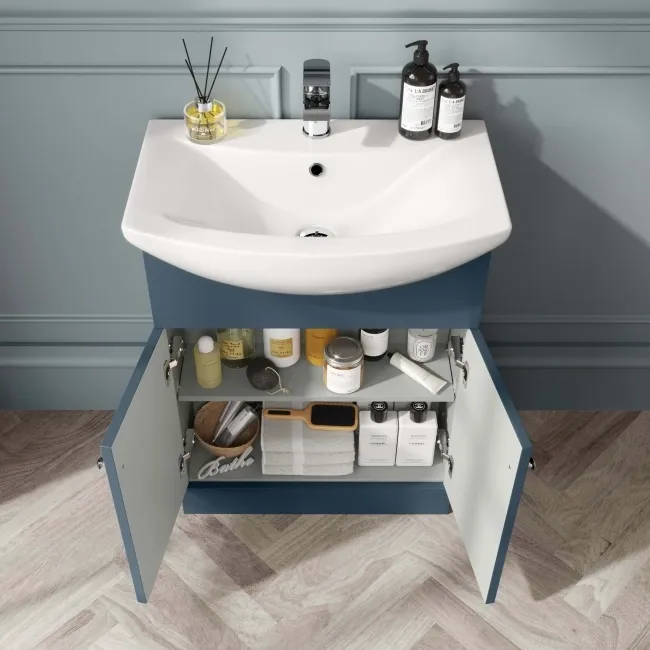 Capri Navy Blue Basin Vanity and Back To Wall Unit 1150mm (Excludes Toilet) - Chrome Handles