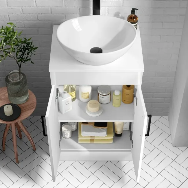 Mersey Gloss White Vanity with Oval Basin 500mm - Black Accents