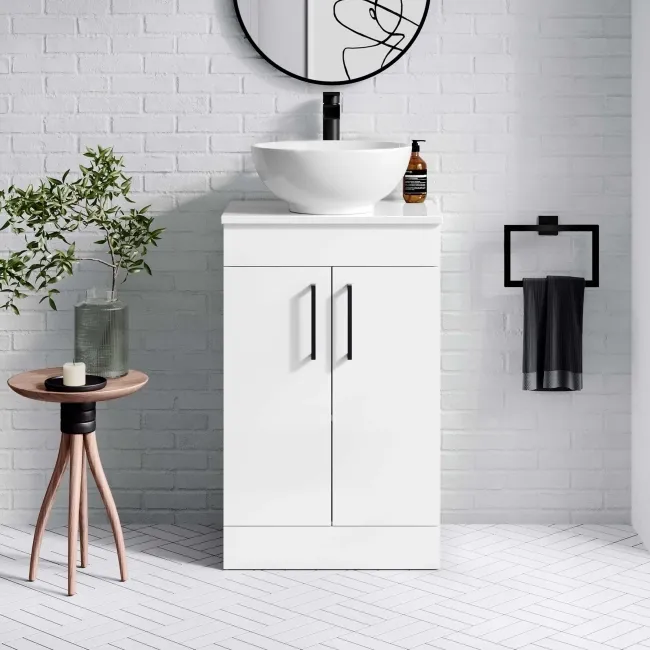 Mersey Gloss White Vanity with Mesa Basin 500mm - Black Accents