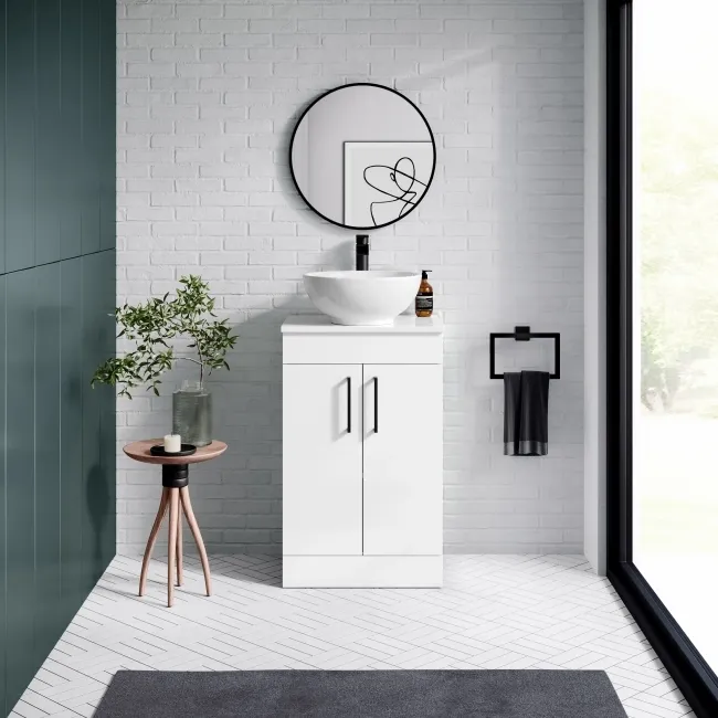 Mersey Gloss White Vanity with Mesa Basin 500mm - Black Accents