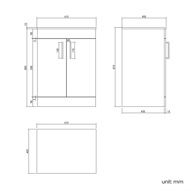 Mersey Gloss White Vanity 600mm Excludes Counter Top Basin - Black Accents