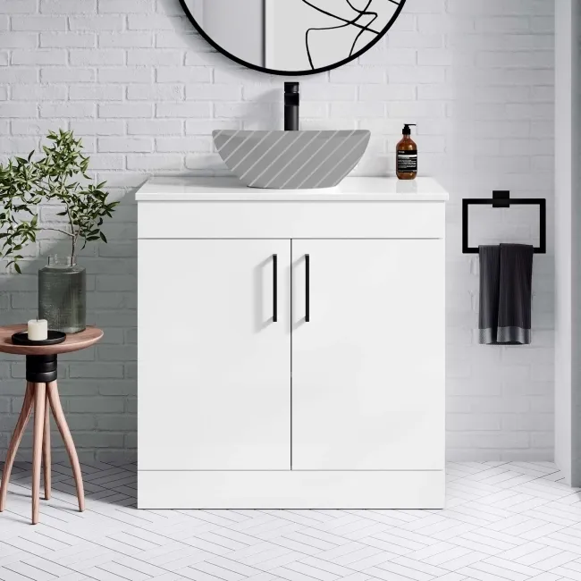 Mersey Gloss White Vanity 800mm Excludes Counter Top Basin - Black Accents