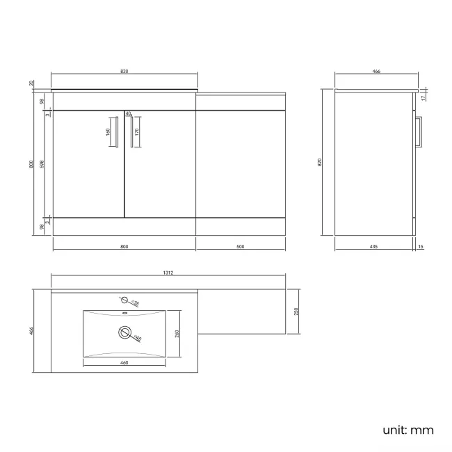 Mersey Gloss White Basin Vanity and Back To Wall Unit 1300mm (Excludes Toilet) - Black Accents