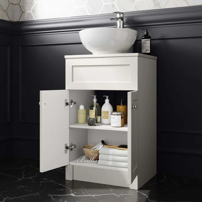 Milos Cotton White Vanity with Mesa Basin 500mm - Brushed Handles