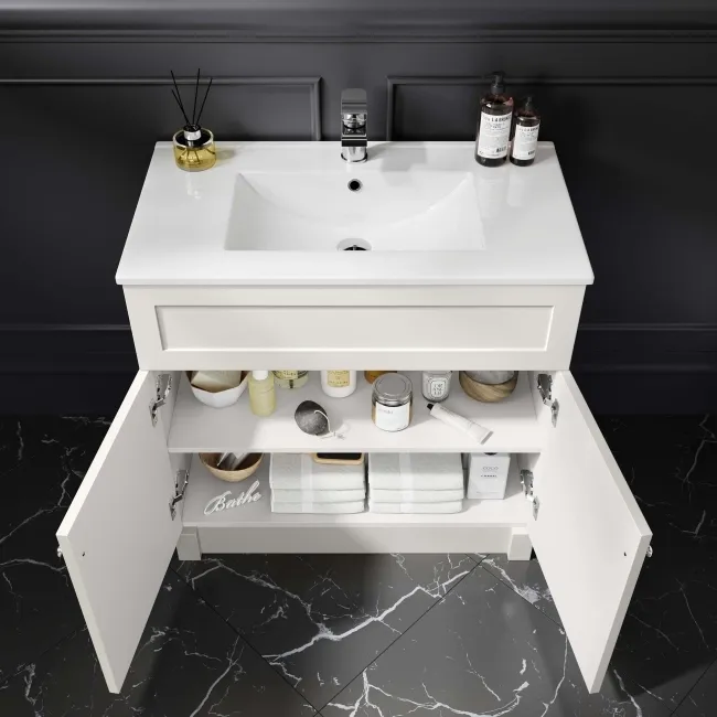 Milos Cotton White Basin Vanity 800mm - Chrome Handles