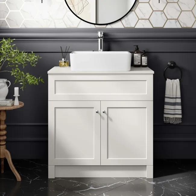 Milos Cotton White Vanity with Troy Basin 800mm - Chrome Handles