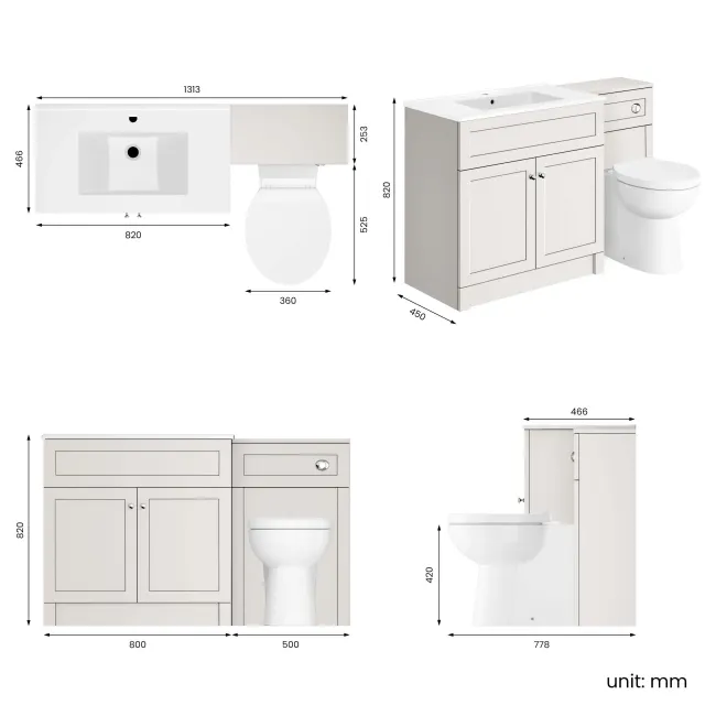 Milos Cotton White Combination Vanity Basin and Austin Toilet 1300mm - Chrome Handles