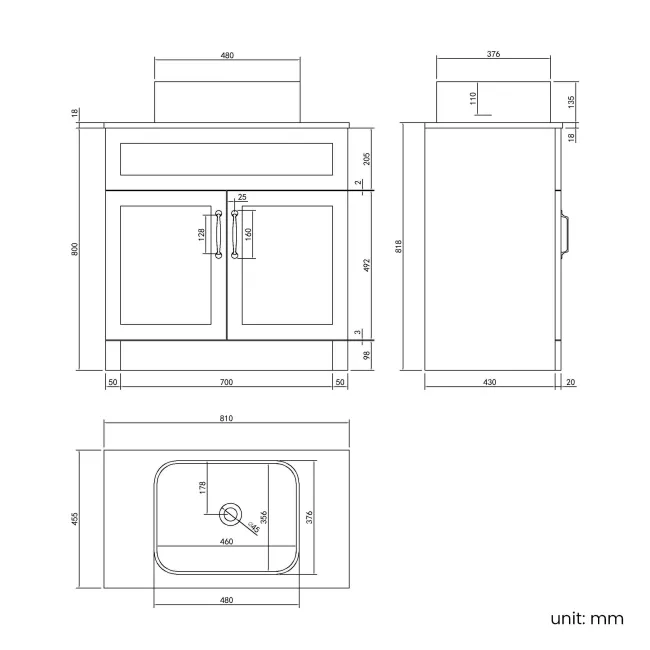 Milos Cotton White Vanity with Troy Basin 800mm - Traditional Handles