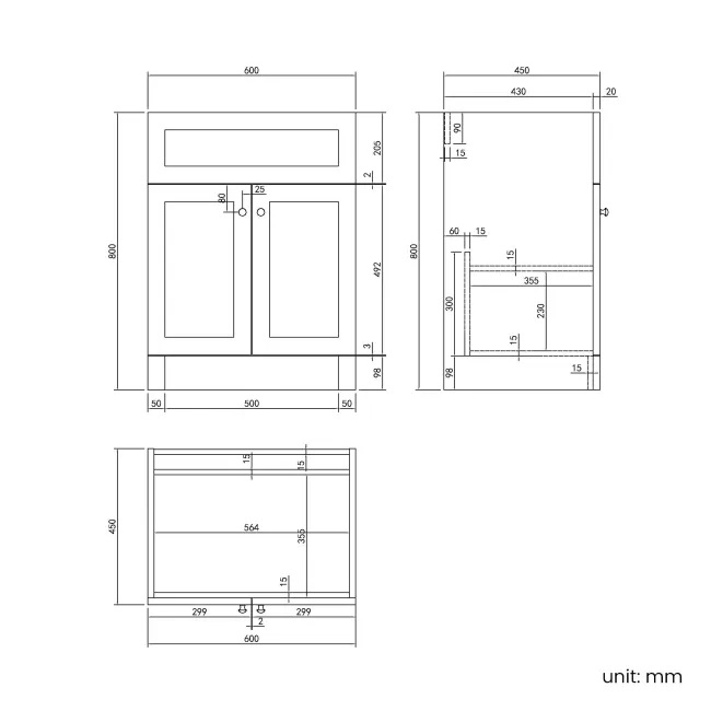 Milos Fog Grey Vanity with Troy Basin 600mm - Brushed Handles