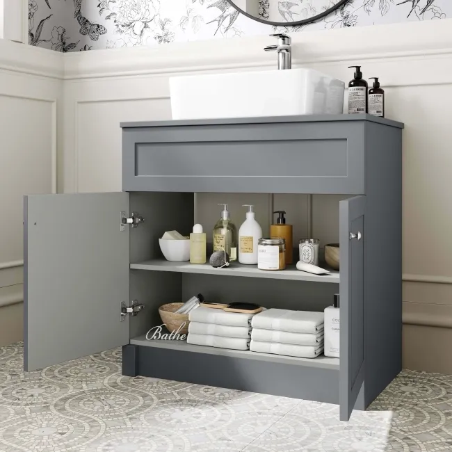 Milos Fog Grey Vanity with Troy Basin 800mm - Brushed Handles